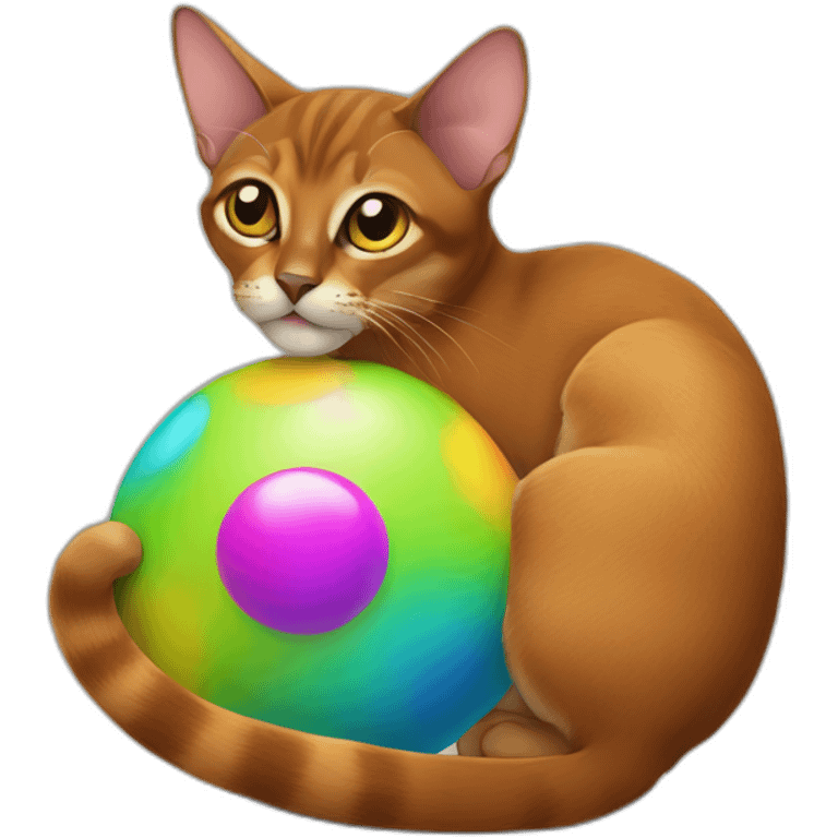 Abyssinian cat holding a colorful ball of fur emoji