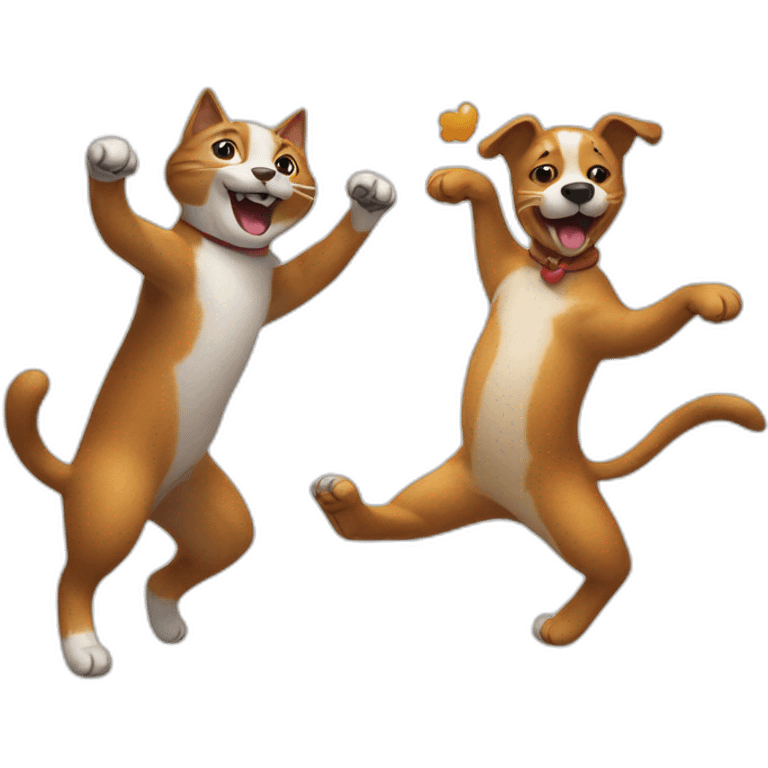 Funny dancing cat and dog emoji