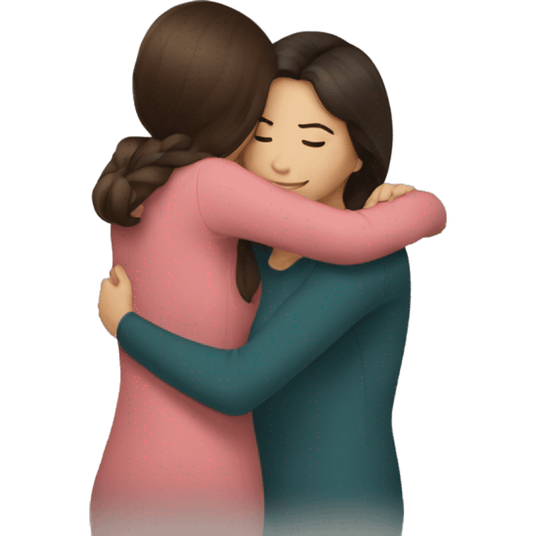 two brunette girls hugging  emoji