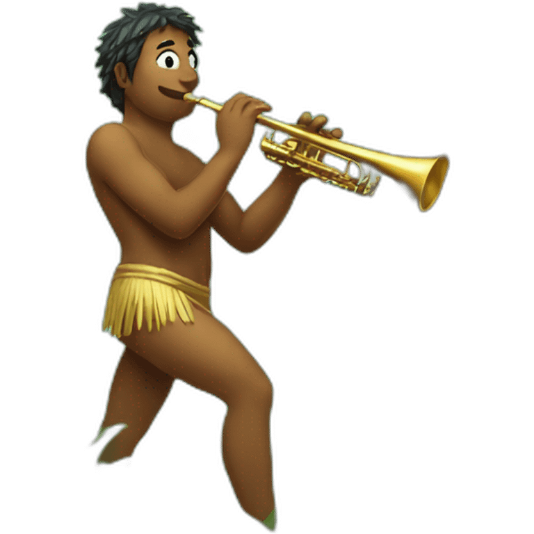 Half naked man coming out of the bushes whilst playing a flute emoji