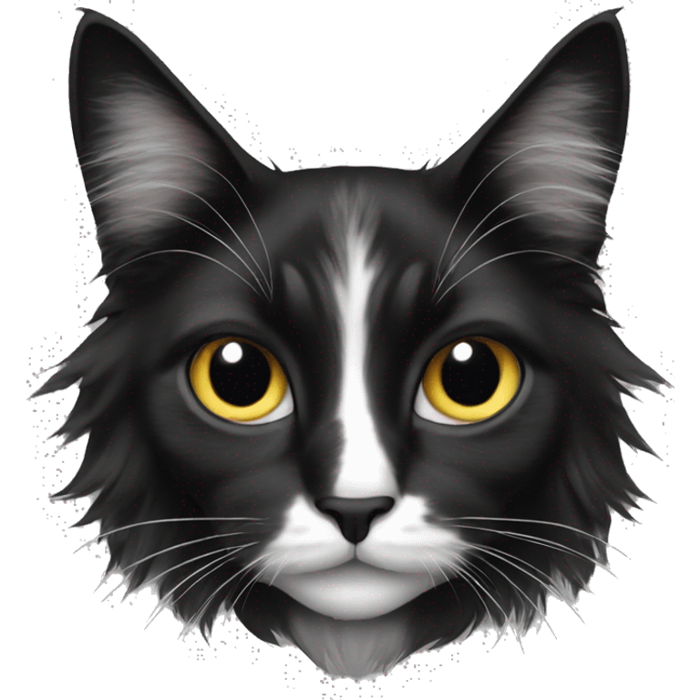 long haired cat black with white spot emoji