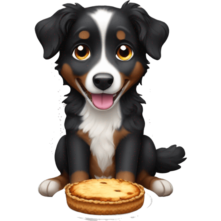 Small black australian shepherd dog eating pie  emoji