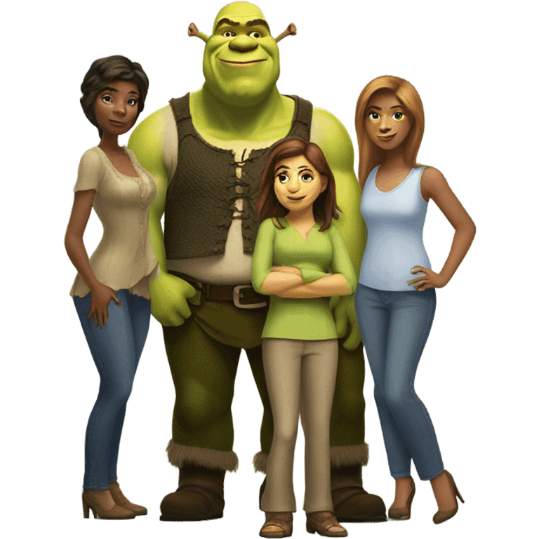 shrek with tall guy two women and other guy emoji