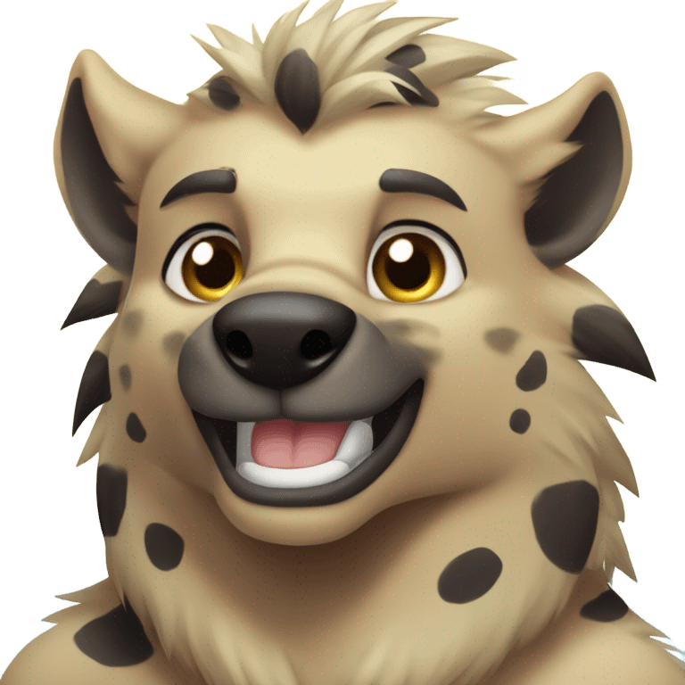 Furry, shirtless male hyena muscular, good looking, blue eyes, blonde hair, smile, teeth emoji