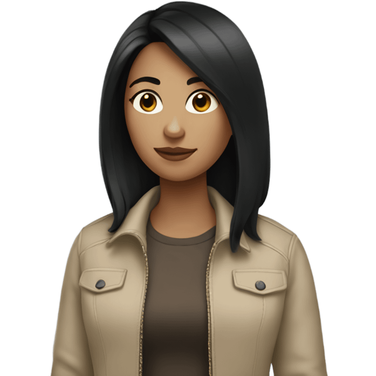 A girl with medium black hair wears a beige jacket emoji