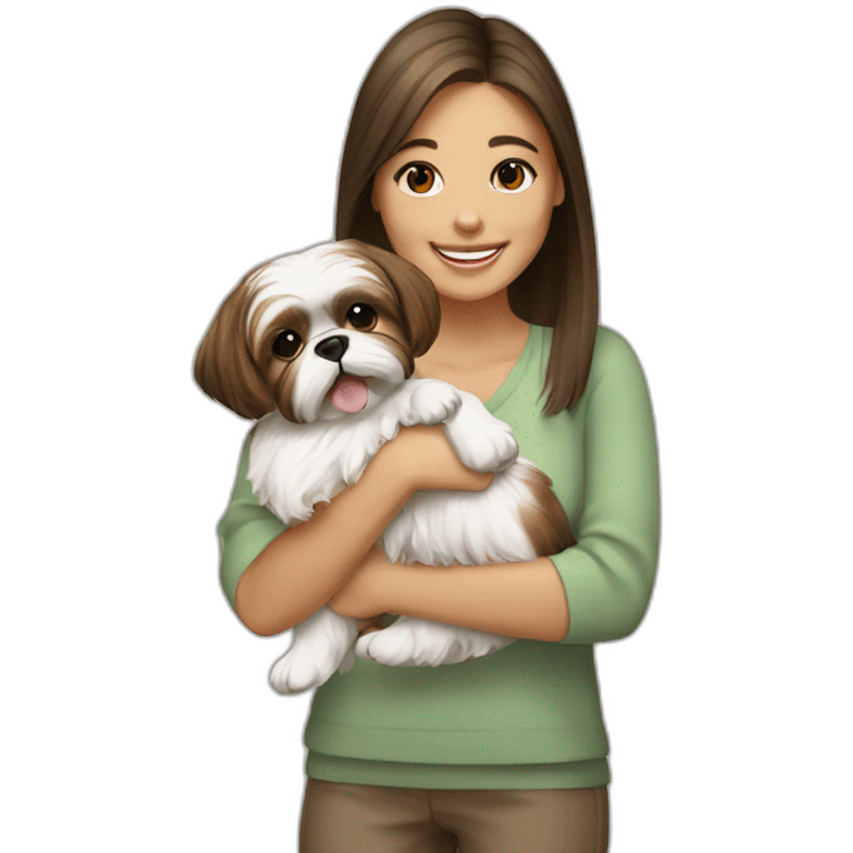 happy girl holding brown and white shih tzu dog emoji