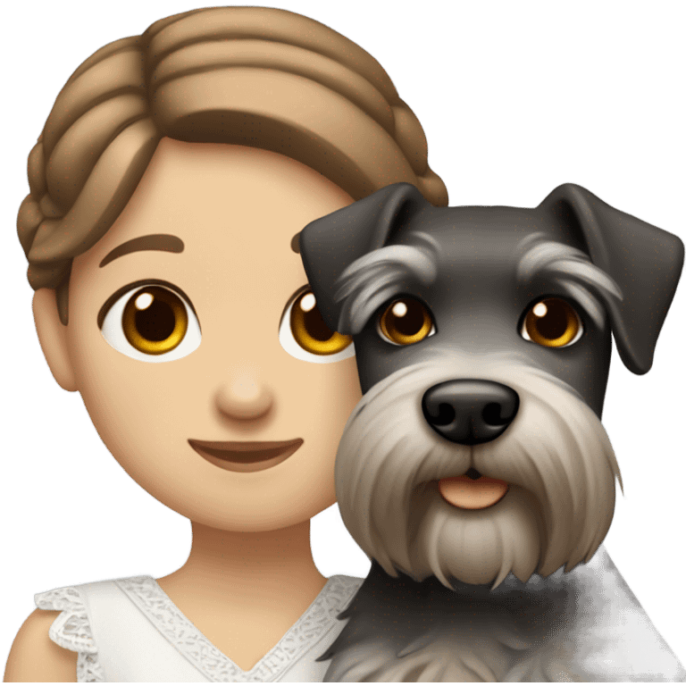 White Slavic girl with brown hair huggin schnauzer  emoji