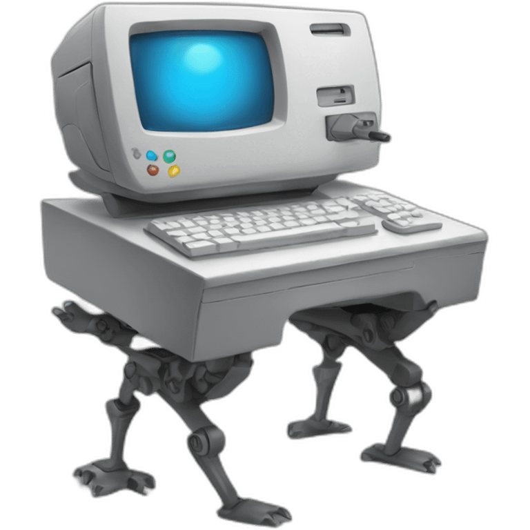 Anthropomorphic computer with arms and legs doing something random emoji