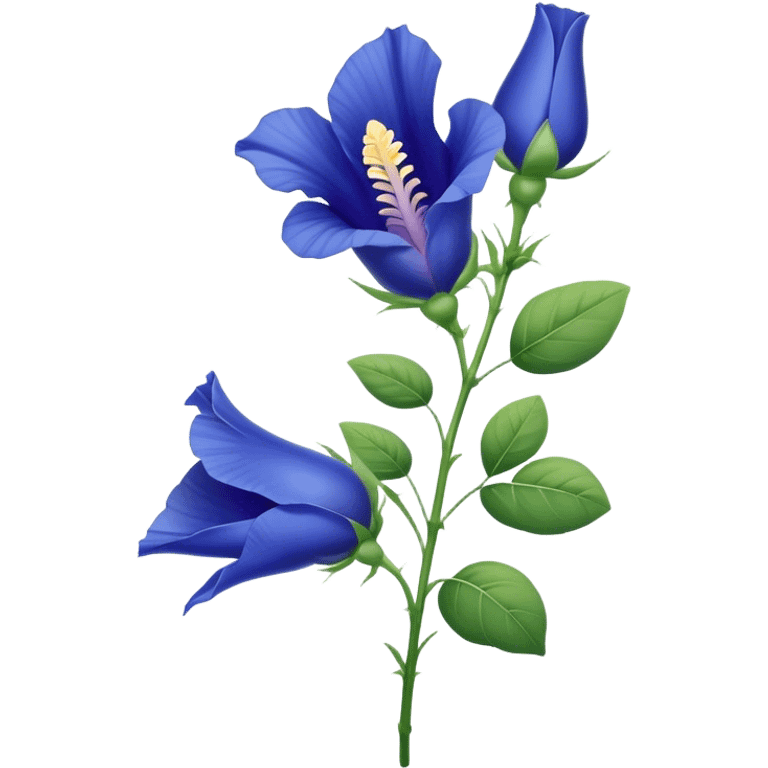 single Blue Butterfly Pea flower, stem, leaf emoji