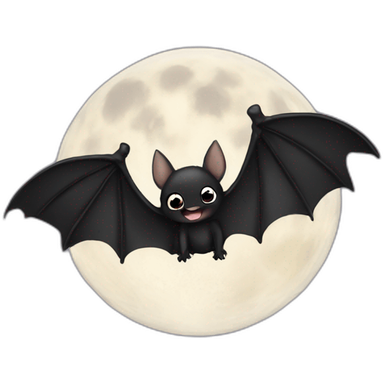 black happy baby bat wings in front of moon emoji