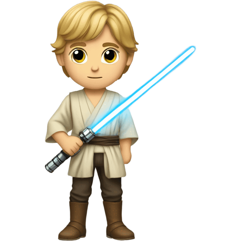 Young Luke Skywalker wielding a light saber emoji