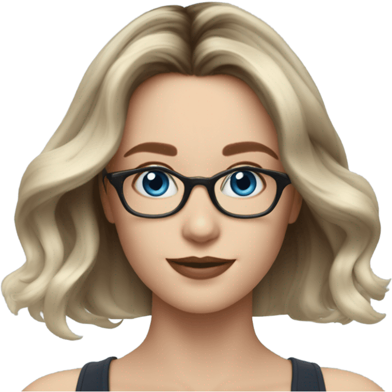 Shoulder length Balayage pale model lady with glasses and blue eyes happy  emoji