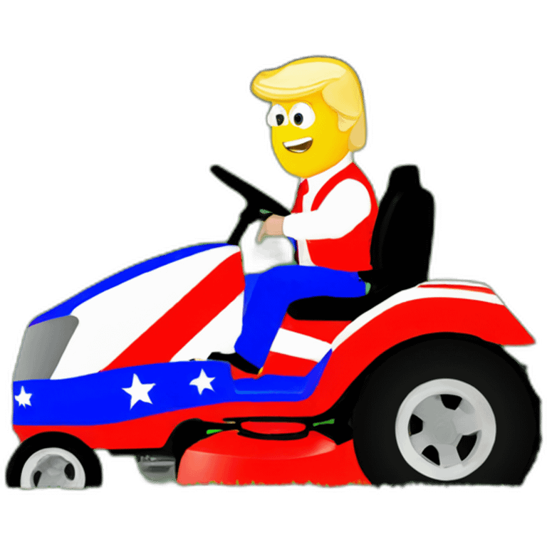 president Trump riding red white and blue colored lawnmower emoji