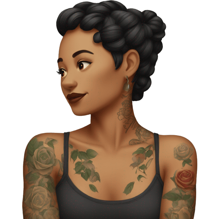 Woman wearing tattoos on her arms  emoji