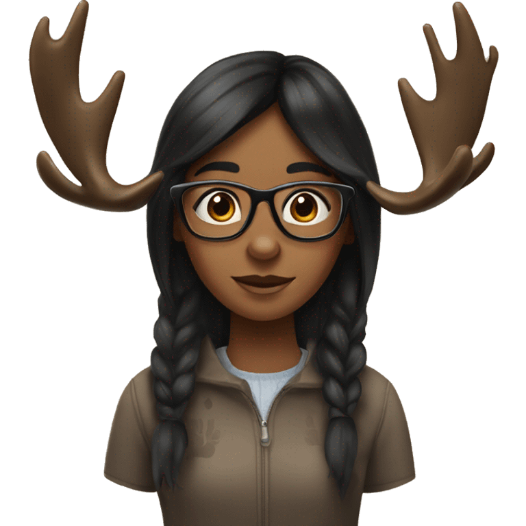 black haired girl with glasses and a big moose  emoji