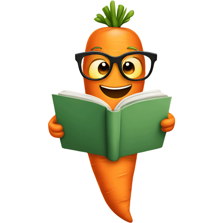 carrot reading a book with a smart look emoji