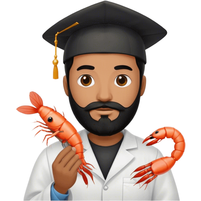 phd graduate with black beard and a shrimp emoji