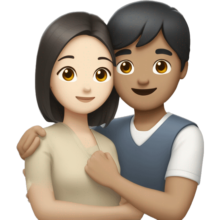 south korean black haired girl hugging with white brown haired man emoji