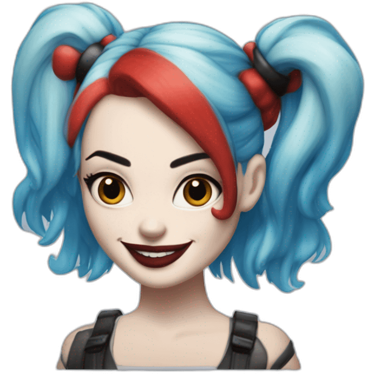 Margot Robbie as Harley Quinn with blue and red hair emoji