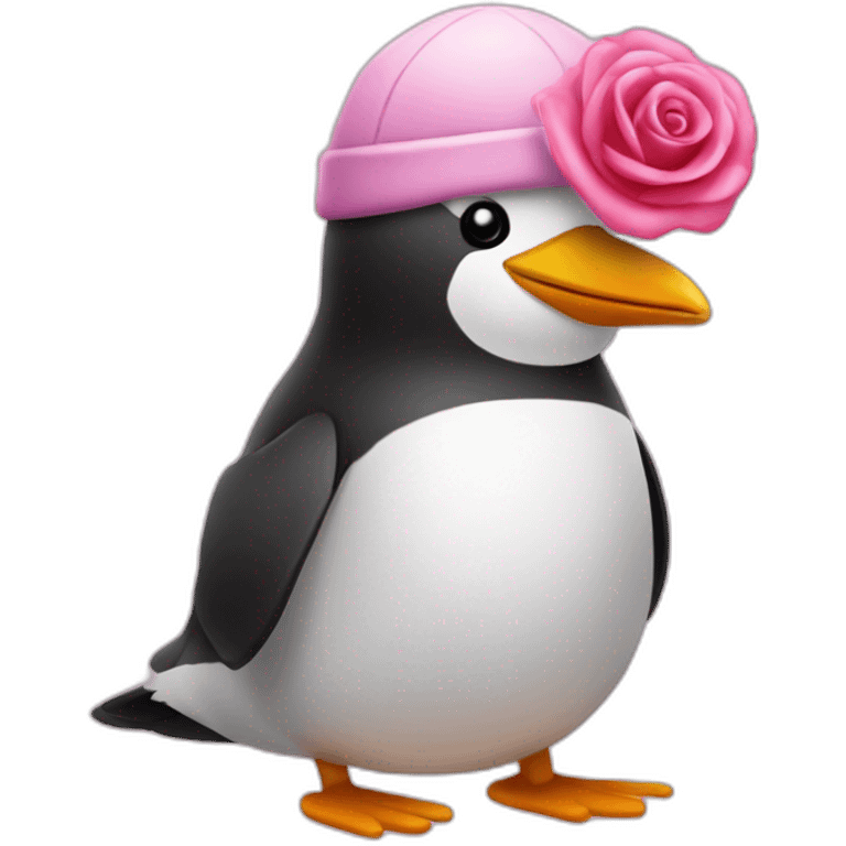 Pingouin avec un bonnet rose emoji