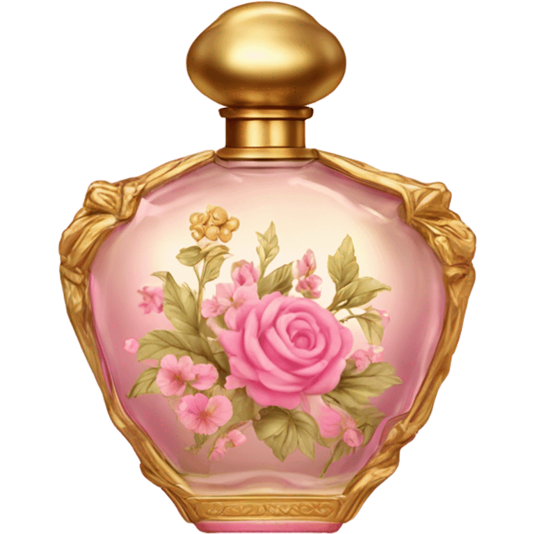 Gold and pink vintage French style perfume bottle with flowers  emoji