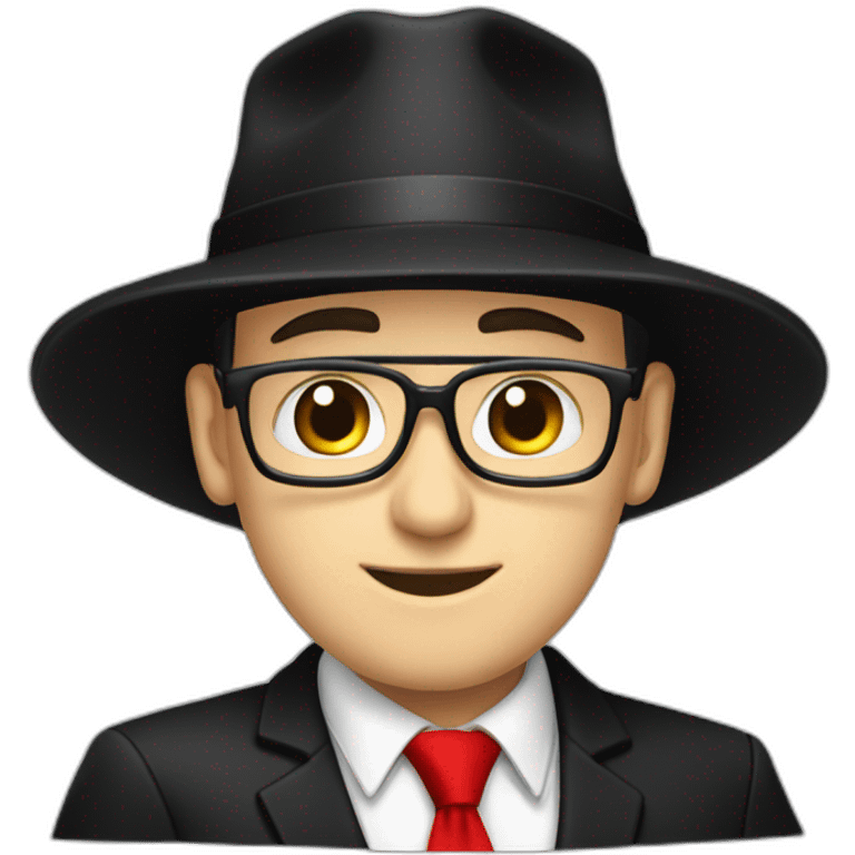 nostalgia critic wearing black suit, red tie, white shirt, black hat emoji