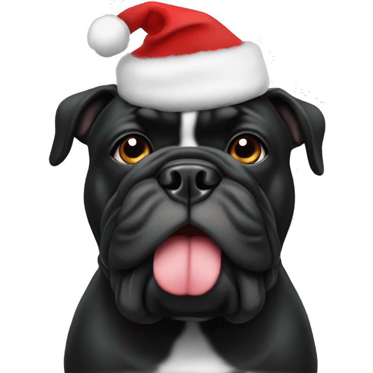 Solid Black bulldog with santa hat emoji