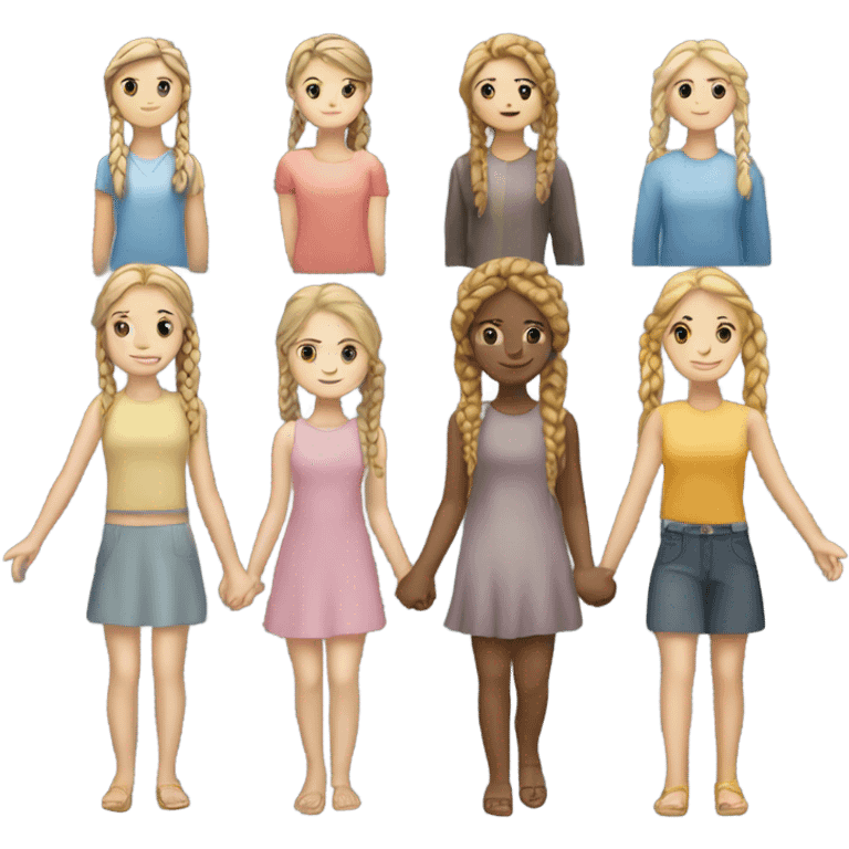 Two girls holding hands one girl has brunette braids and fair skin one girl has blonde braids and fair skin emoji