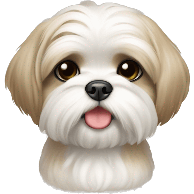 white and beige shih tzu maltese puppy with upright pointy ears emoji