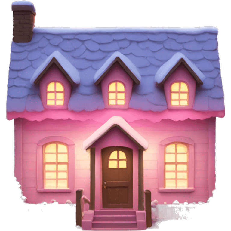 cottage with pretty pink Christmas lights  emoji