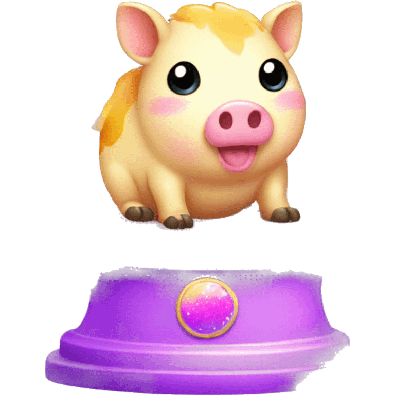 Kawaii colorful baby hog in a glitter globe emoji