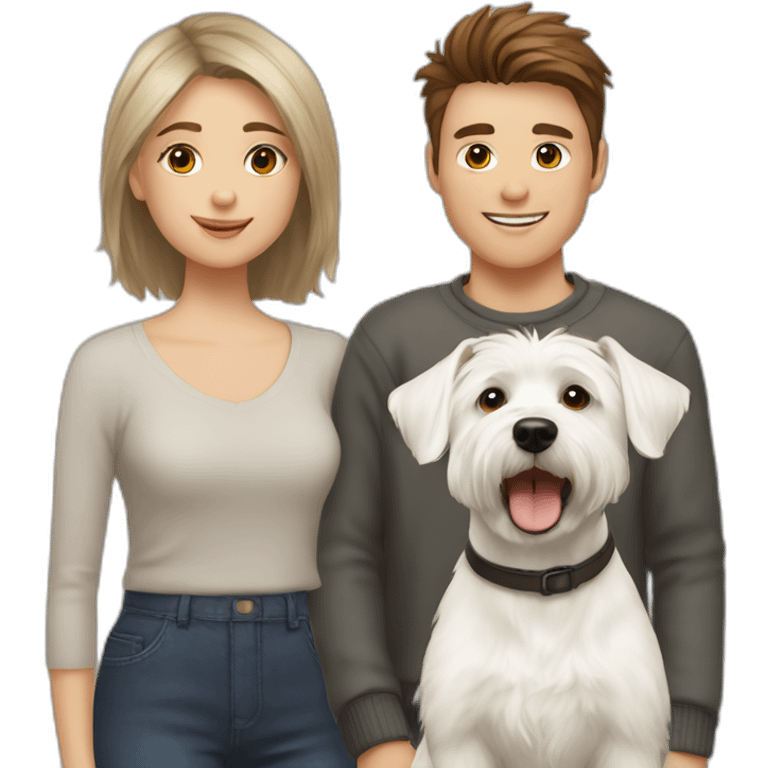 family photo included west highland white terrier boy 21 years old with short haircut and girl 24 years old with brown hair emoji