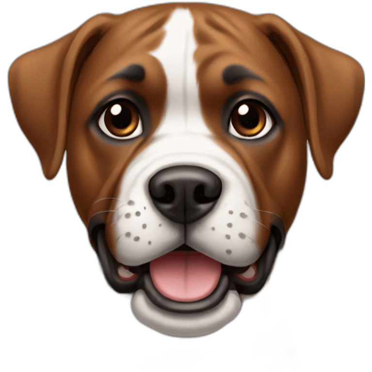 A dog,boxer with brown and white colorus smiling emoji