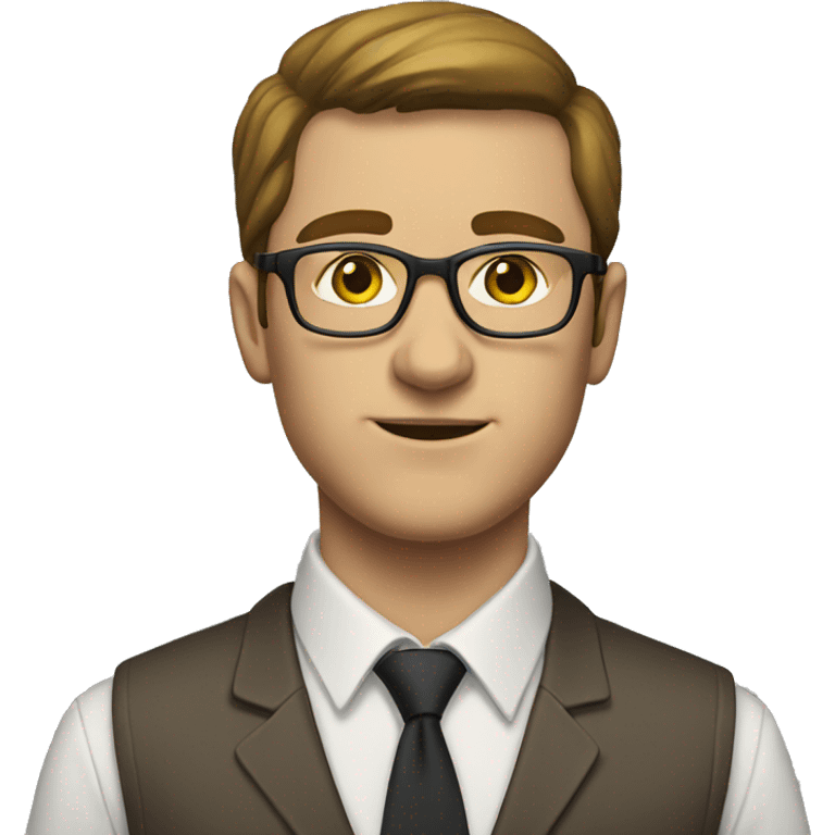 white man wearing glasses, brown hair, yellow tie, white button up emoji