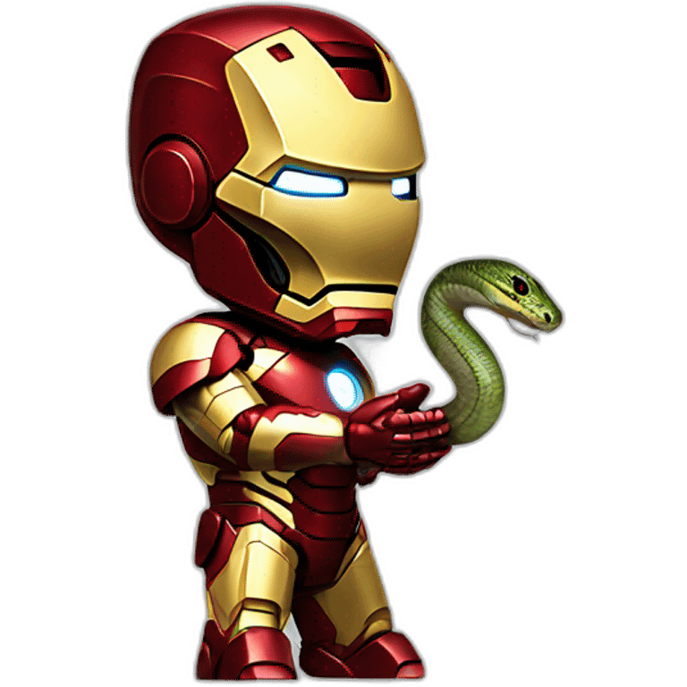 iron man looking his hand holding an snake on his hand  emoji