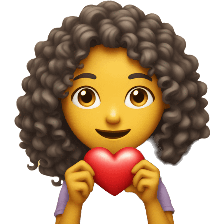 Curly Yellow skin women holds heart in her hand emoji