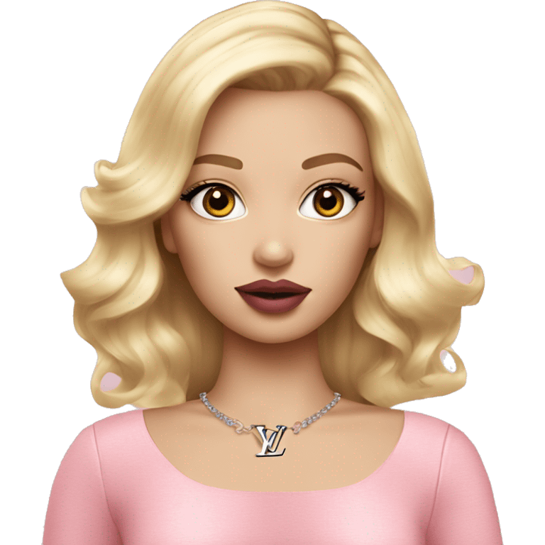 Blond girl with Eyelashes, makeup and Pink lipstick. With a louis vuitton bag emoji