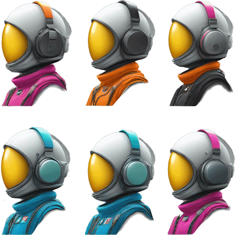 an astronaut in headphones in bright coloured helmet, no face emoji