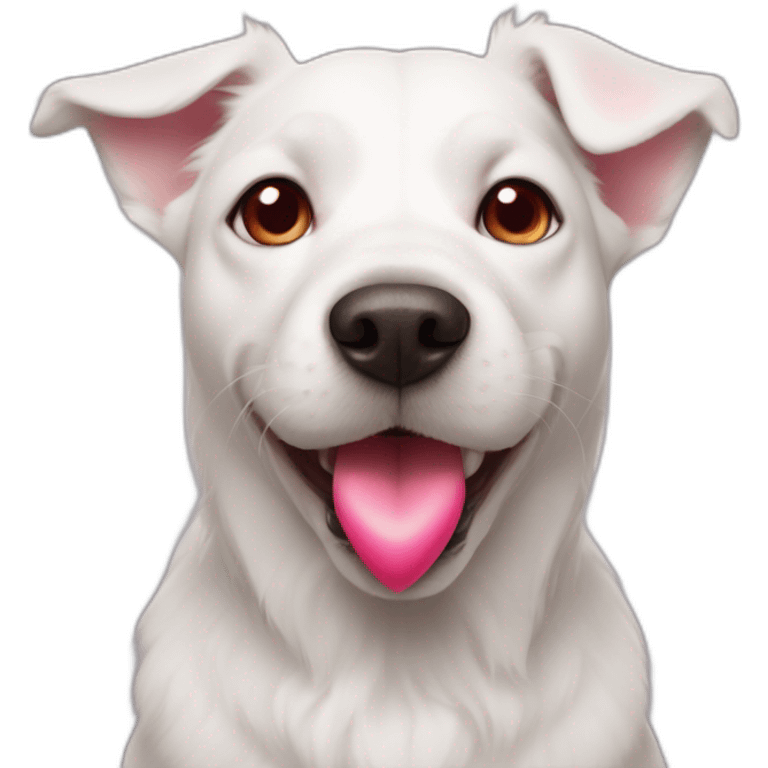 white dog with red heart nose and pink ears emoji