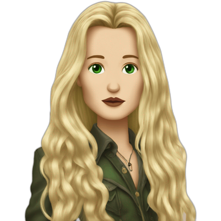 Johnny Depp kiss blond woman with green eyes amd very very very long hair emoji