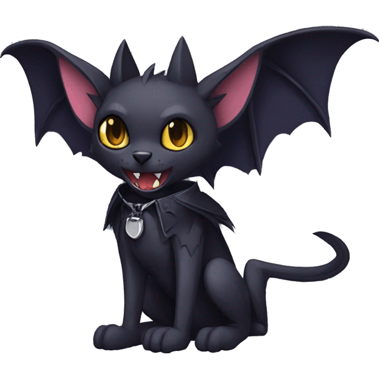  cool edgy anthro dark-themed animal vampiric bat-cat-hybrid Fakemon  with a collar full body emoji