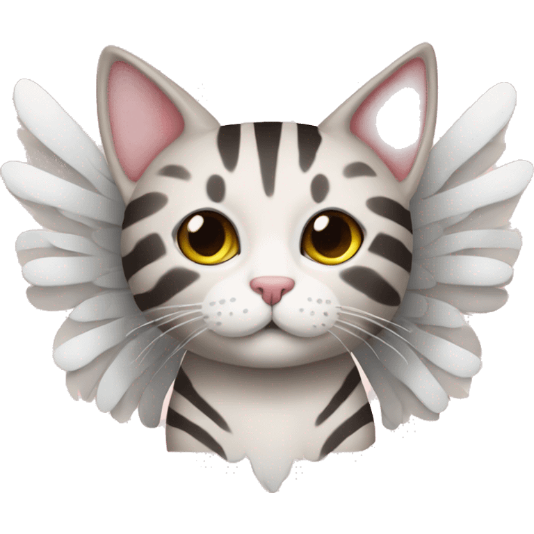 A striped cat with angel’s wings emoji