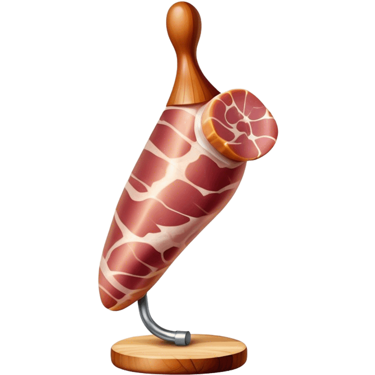 Jamón Serrano Cinematic Realistic Jamón Serrano Dish Emoji, depicted as a prominent leg of cured ham with visible marbling, rendered with rich textures and dynamic, appetizing lighting. emoji