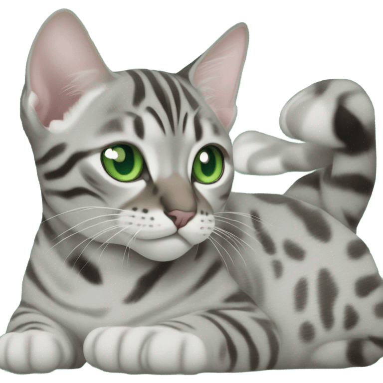 Grey bengal cat with green eyes in an ultrasound scan emoji