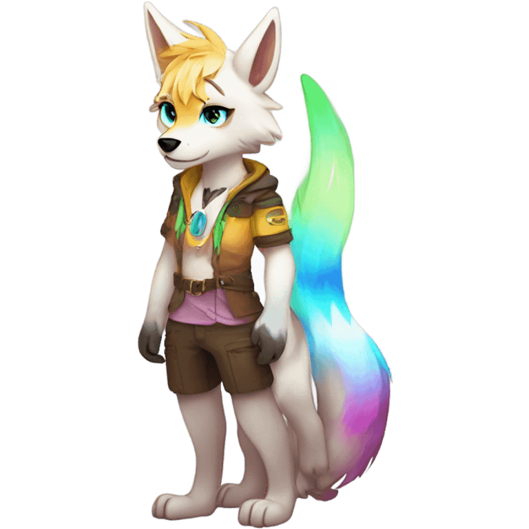 Anthro Colorful Shiny Fionbri-Falvie-sparkle-wolf-sona with neon markings full body emoji