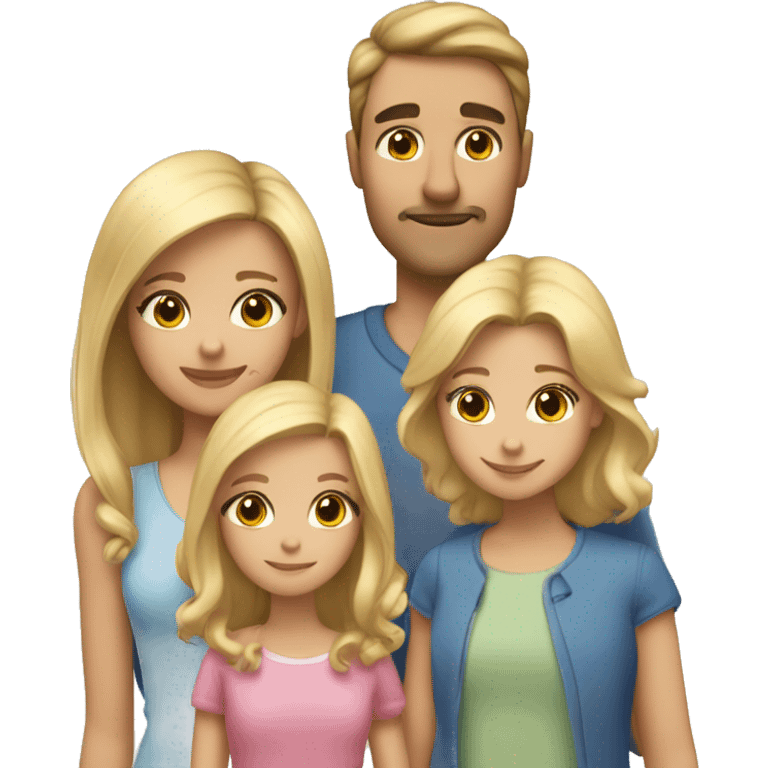 Family of 5, 3 blonde girls, dad with brown hair, mom with longe blonde hair emoji