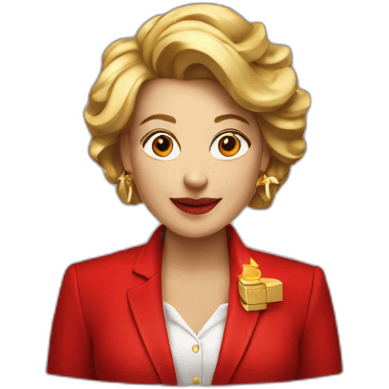 Posh-woman-with-red-suit-offering-goldbar emoji