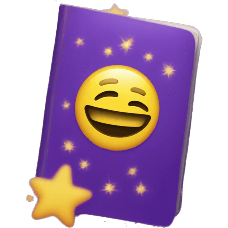 Passport with sparkles log on the cover, purple and yellow colors emoji