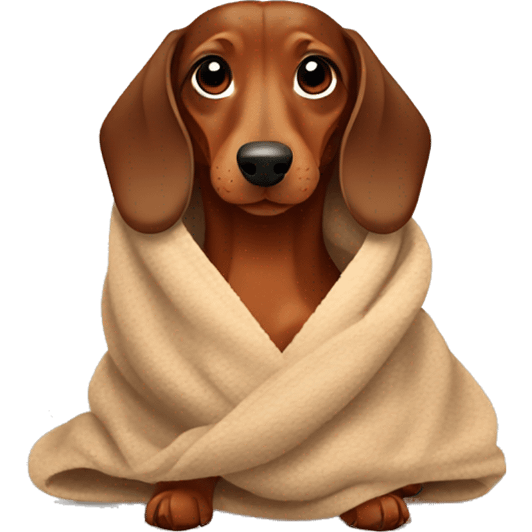 Brown Dachshund wrapped in warm blanket  emoji