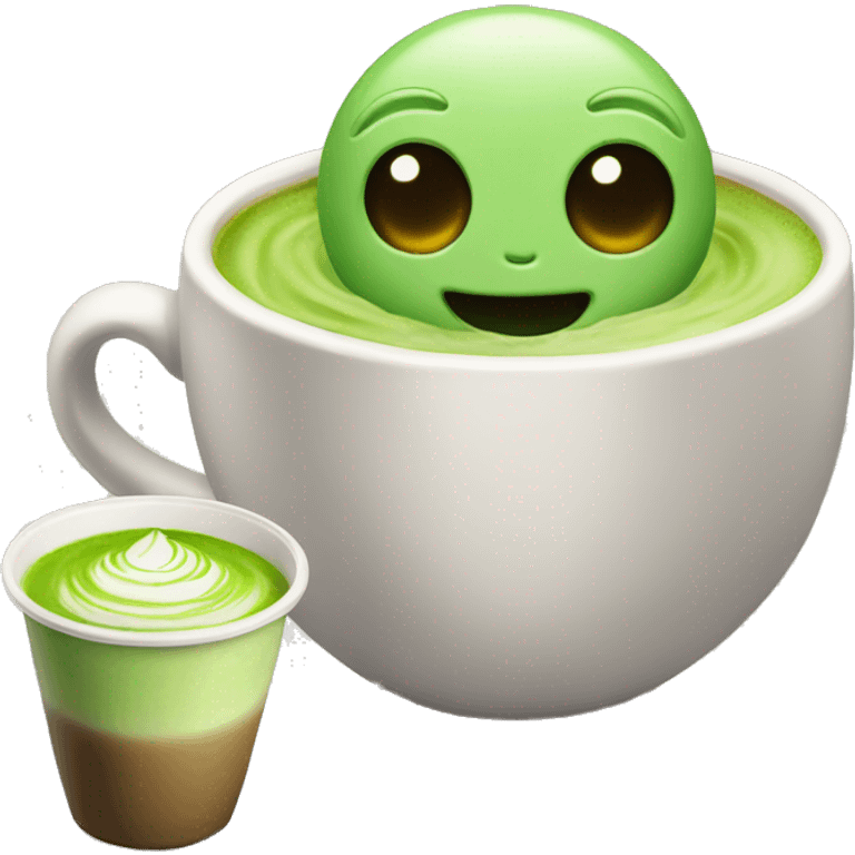 Alien with a matcha latte emoji